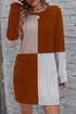 Ribbed Color Block Drop Shoulder Long Sleeve Mini Dress